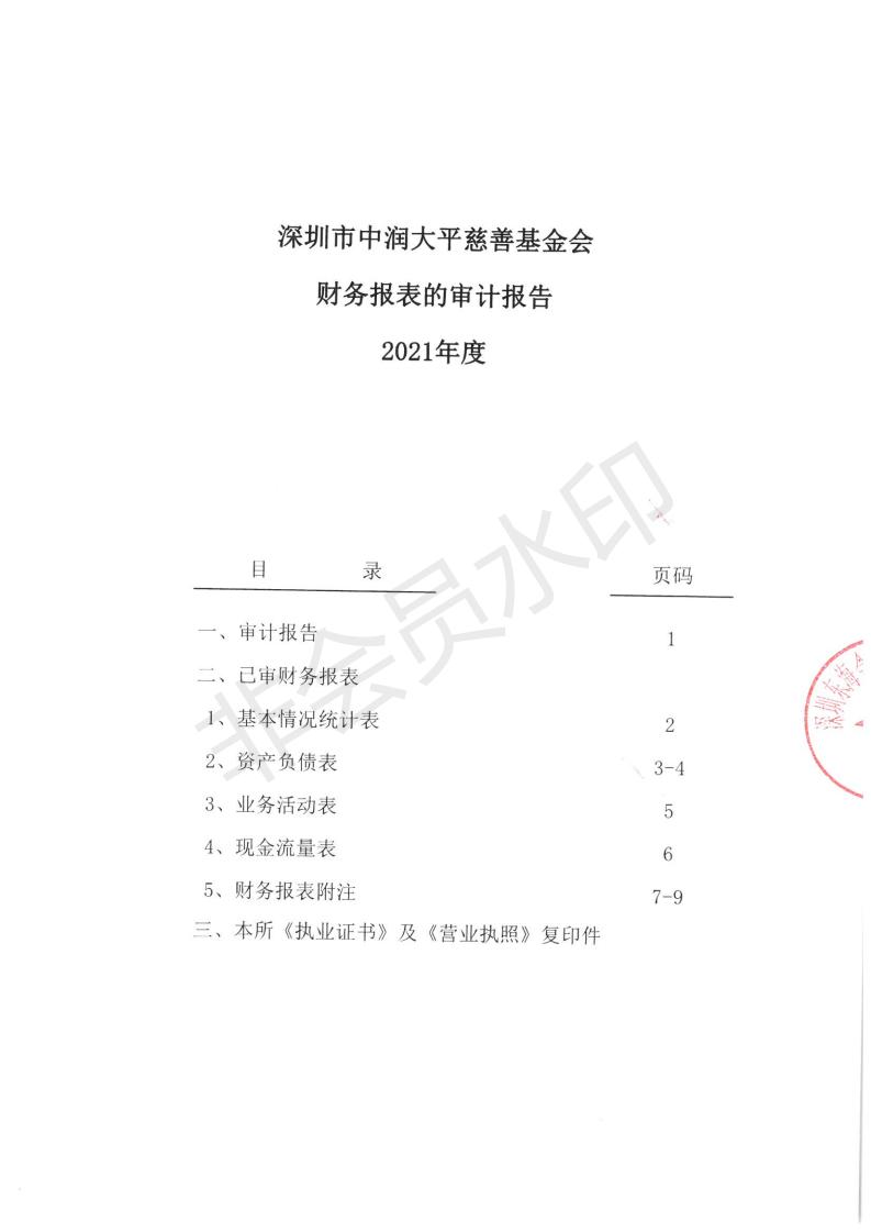 深圳市中润大平慈善基金会2021年度审计报告(图2)