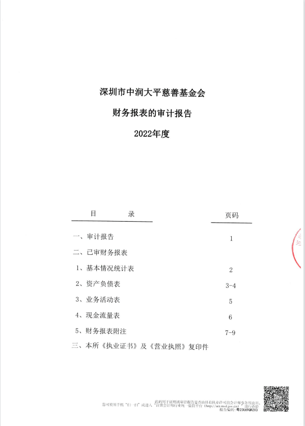 深圳市中润大平慈善基金会2022年度审计报告(图1)